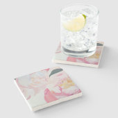 ピンク牡丹の花石コースター ストーンコースター (横)