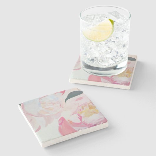 ピンク牡丹の花石コースター ストーンコースター (横)