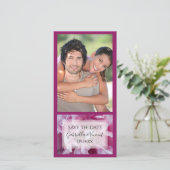 ピンク牡丹の花結婚式の日付を保存 セーブザデート (スタンド正面)