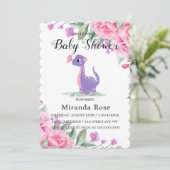 ピンク牡丹の赤ちゃん女の子シャワーInv付きかわいい恐竜 招待状 (スタンド正面)