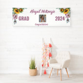 ピンク牡丹ひまわり写真卒業バナー 横断幕 (インサイチュ)