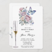 ピンク牡丹ほこりっぽいブルーバタフライブランチ&バブリー 招待状 (正面/裏面)