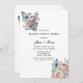 ピンク牡丹ほこりっぽいブルーバタフライブランチ&バブリー 招待状 (正面/裏面)