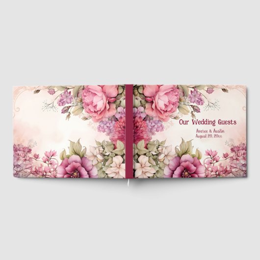 ピンク牡丹アスター結婚ズフローラ ゲストブック (全面)
