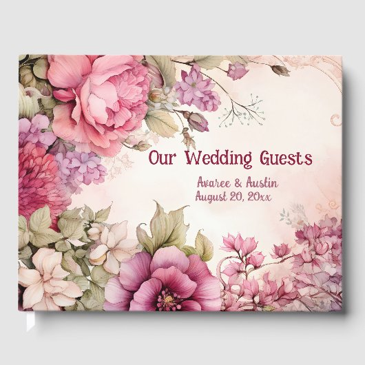 ピンク牡丹アスター結婚ズフローラ ゲストブック (正面)