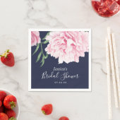 ピンク牡丹ウォーターカラーネイビーブライダルシャワー スタンダードカクテルナプキン (インサイチュ)