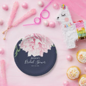 ピンク牡丹ウォーターカラーフローラネイビーブライダルシャワー ペーパープレート (パーティー)