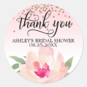 ピンク牡丹ウォーター色ブライダルシャワーありがとう ラウンドシール (正面)
