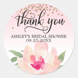 ピンク牡丹ウォーター色ブライダルシャワーありがとう ラウンドシール