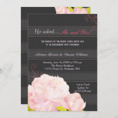 ピンク牡丹グレストライプイ結婚婚約 招待状 (正面/裏面)