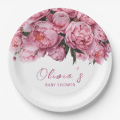 ピンク牡丹サマーベビーシャワー ペーパープレート (正面)