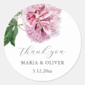 ピンク牡丹サンキュー結婚式用シール ラウンドシール (正面)