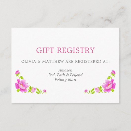 ピンク牡丹シルバー結婚ズのギフト登録 エンクロージャーカード (正面)