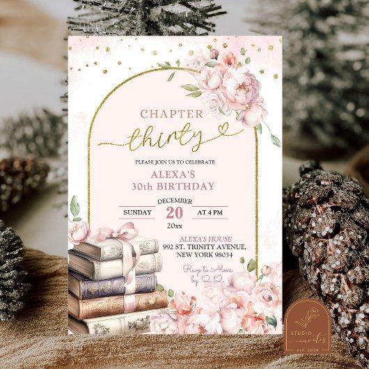 ピンク牡丹ストーリーブックウーマン30th誕生日 招待状