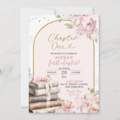 ピンク牡丹ストーリーブックチャプター1歳の誕生日 招待状 (正面)