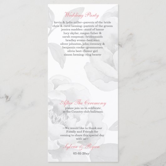 ピンク牡丹ティー長の結婚式のプログラム プログラム (裏面)