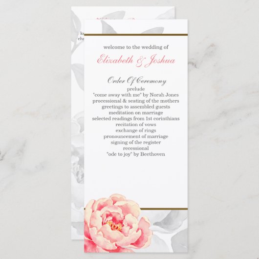 ピンク牡丹ティー長の結婚式のプログラム プログラム (正面/裏面)