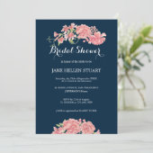 ピンク牡丹ネイビーブルーフローラブライダルシャワー 招待状 (スタンド正面)