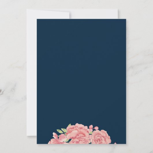 ピンク牡丹ネイビーブルーフローラブライダルシャワー 招待状 (裏面)