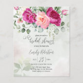 ピンク牡丹バラ緑ブライダルシャワー招待状 (正面)