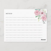 ピンク牡丹バラ花ブライダルシャワーレシピカード ポストカード (裏面)