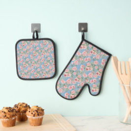 ピンク牡丹バラ 鍋つかみ&鍋敷きセット