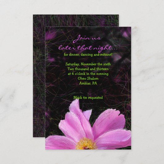 ピンク牡丹バルミツワー披露宴カード 招待状 (正面/裏面)