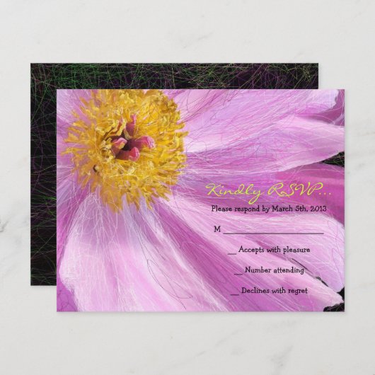 ピンク牡丹バルミツワー招待状RSVP返信カード 出欠カード (正面/裏面)