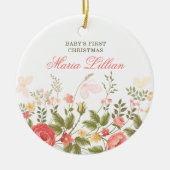 ピンク牡丹パーソナライズされた蝶ベビー第1位 セラミックオーナメント (正面)