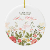 ピンク牡丹パーソナライズされた蝶ベビー第1位 セラミックオーナメント (裏面)