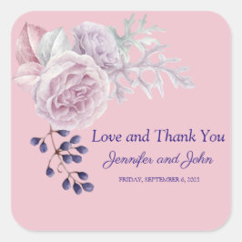 ピンク牡丹パープルジオメトリックフレーム結婚ズ スクエアシール