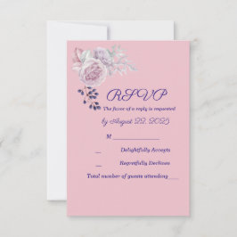 ピンク牡丹パープルジオメトリックフレーム結婚ズ 出欠カード