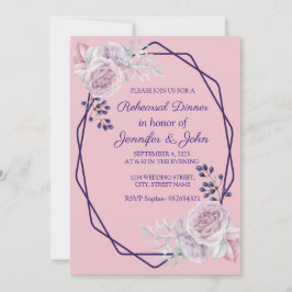 ピンク牡丹パープルジオメトリックフレーム 招待状