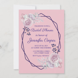 ピンク牡丹パープルジオメトリフレームブライダルシャワー 招待状