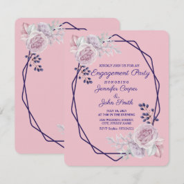 ピンク牡丹パープルジオメトリフレーム婚約 招待状