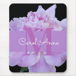 ピンク牡丹パープルモノグラムフローラブラック マウスパッド