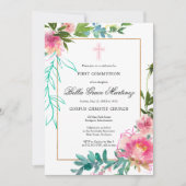 ピンク牡丹ファーストコミューン招待状 招待状 (正面)