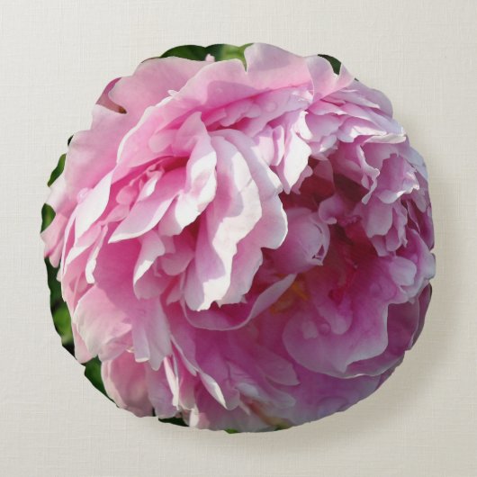 ピンク牡丹フォトコテージファームハウスフローラガーデン ラウンドクッション (正面)