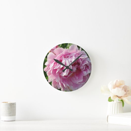 ピンク牡丹フォトコテージファームハウスフローラガーデン ラウンド壁時計 (ホーム)