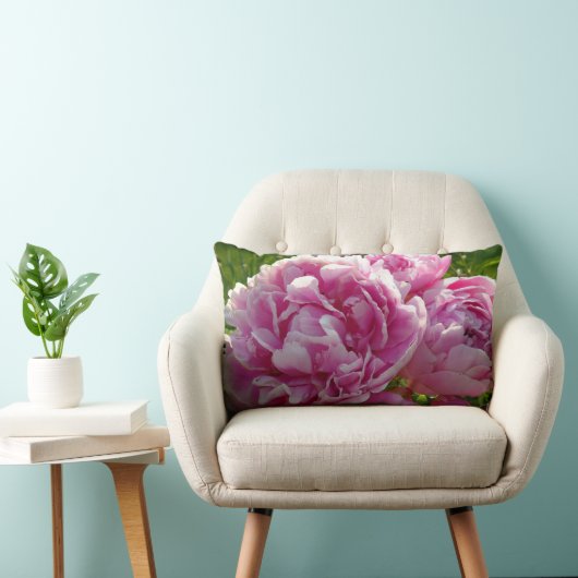 ピンク牡丹フォトコテージファームハウスフローラガーデン ランバークッション (椅子)