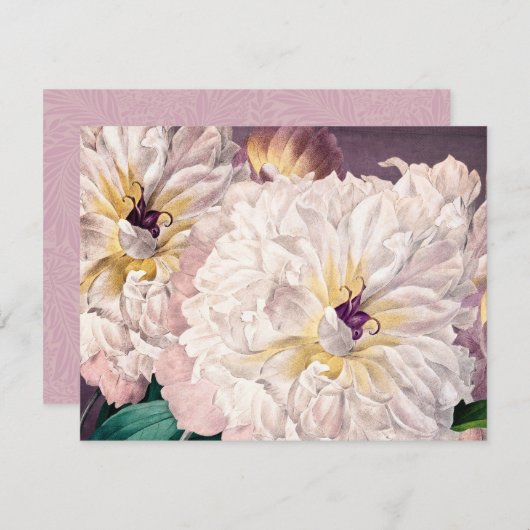 ピンク牡丹フラットグリーティングカード (正面/裏面)