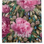 ピンク牡丹フラワーズ名前をカスタムする シャワーカーテン (正面)