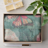 ピンク牡丹フラワーバタフライティール（緑がかった色）デカップクラフト 薄葉紙 (ギフト)