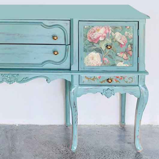 ピンク牡丹フラワーバタフライティール（緑がかった色）デコペ縁どー 薄葉紙