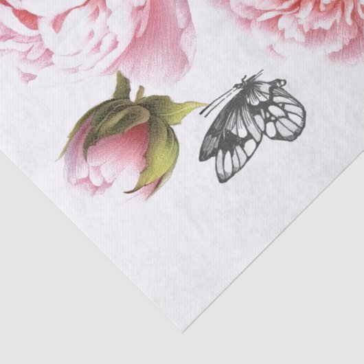 ピンク牡丹フラワーバタフライフランスのポストマーククラフト 薄葉紙 (詳細)