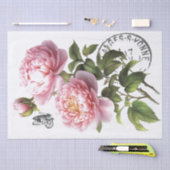 ピンク牡丹フラワーバタフライフランスのポストマーククラフト 薄葉紙 (クラフト)