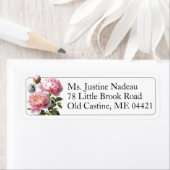 ピンク牡丹フラワーバタフライ縁ど差出人住所 ラベル (インサイチュ)