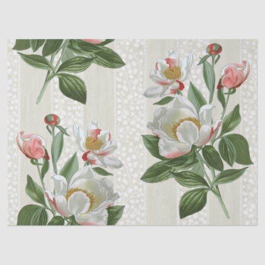 ピンク牡丹フラワーフローラレースストライプデコペ 薄葉紙 (正面)