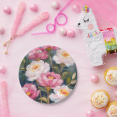 ピンク牡丹フラワーブーケ水彩 ペーパープレート (パーティー)