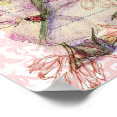 ピンク牡丹フラワーペンとインクアートコラージュスケッチ ポスター (角)